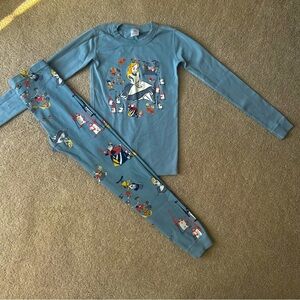 Youth girls size 10 Hanna Andersson pajama set Disney Alice in Wonderland blue